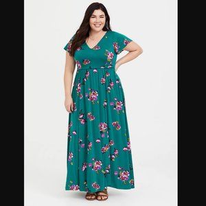 Torrid Challis Green Floral Maxi Dress size 00